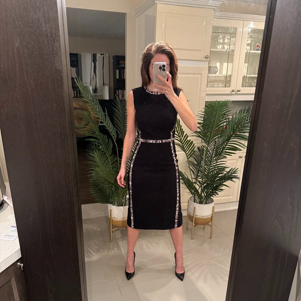 Black Sleeveless Dress with Snake Skin Print Detailing, Judith and Charles, US 2